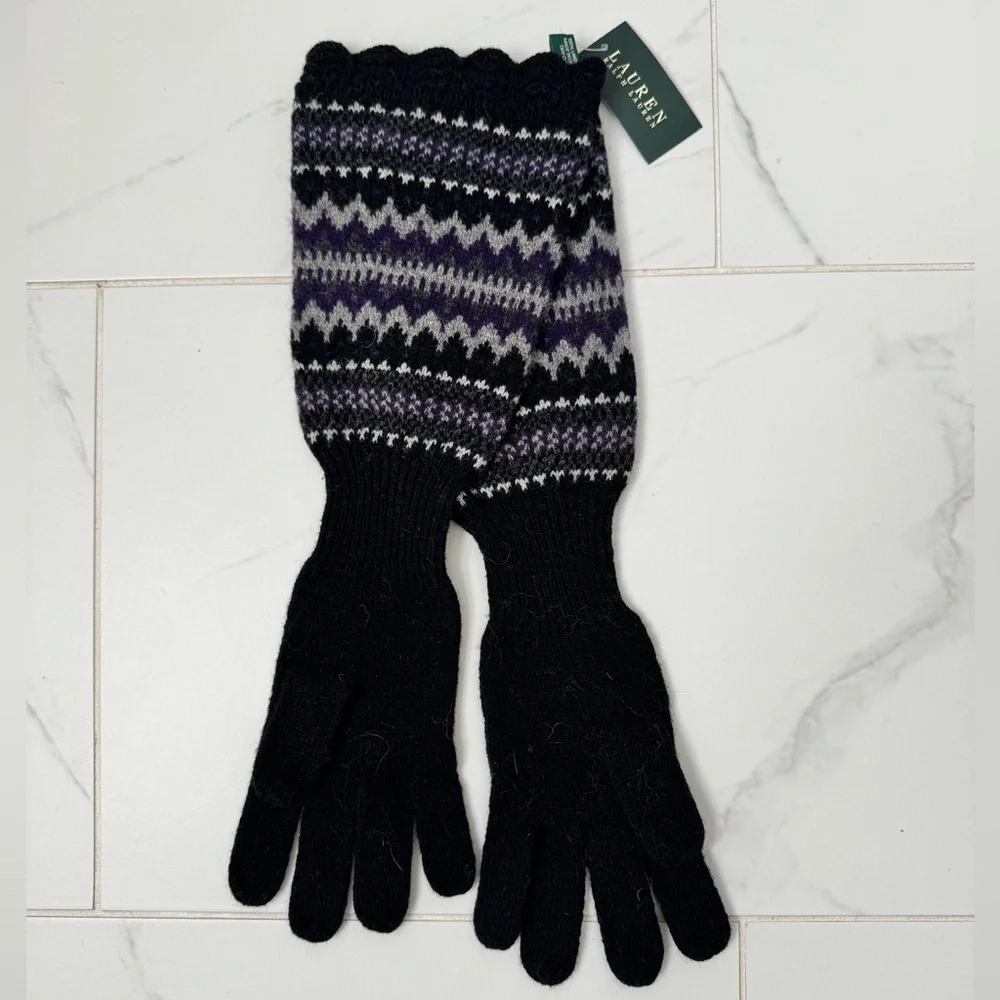 Lauren Ralph Lauren Black and Purple Knit Gloves